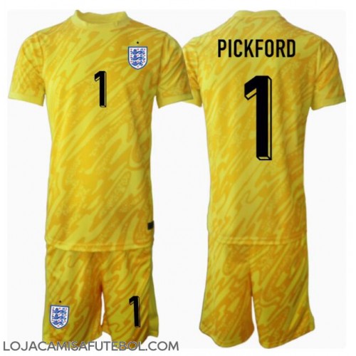Camisa de Futebol Inglaterra Jordan Pickford #1 Goleiro Equipamento Secundário Infantil Europeu 2024 Manga Curta (+ Calças curtas)